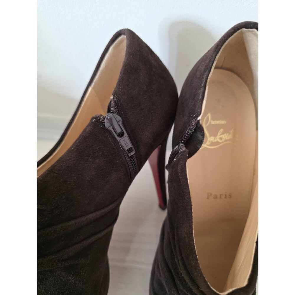 Christian Louboutin Black Suede Trepoli Peeptoe Platform Booties 39.5 (US 9.5) - Picture 4 of 14